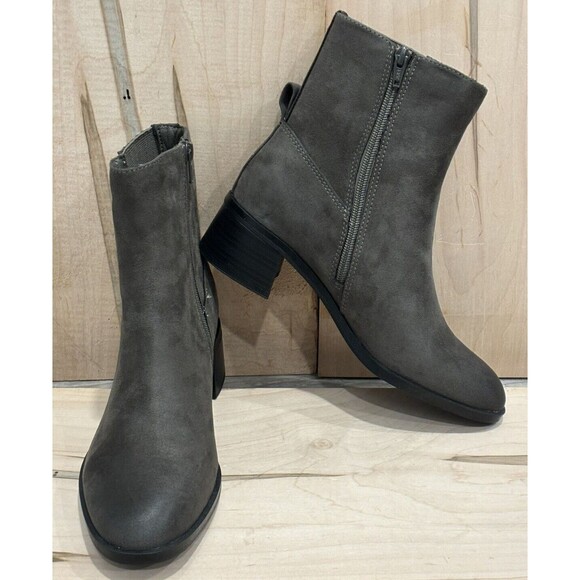 Style & Co Orleyy Zip Dress Booties Dark Grey Microfiber Stretch Cushioned 7.5M - Picture 1 of 6
